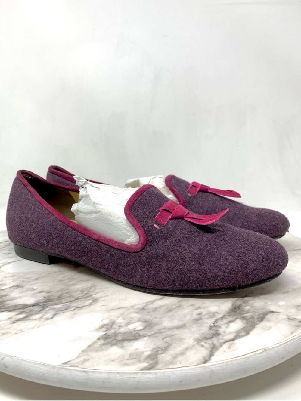 Cole Haan Sabrina Purple Wool Tassel Loafers 10AA Preppy Quirky Classic Coquette